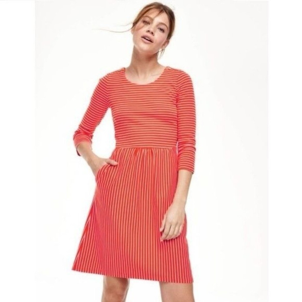 Boden Janie Day Dress Size 6 Red White Striped Cotton Pockets Zip Shoulder